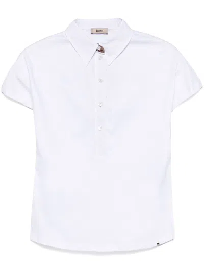 HERNO HERNO WHITE POLO T-SHIRT WITH STRUCTURED COLLAR