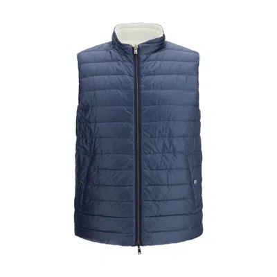 Herno White Polyamide Sleveless Jacket In Blue