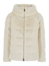 Herno White Quilted Down Jacket With Front Zip Closure In Ecofur Woman In Neutral