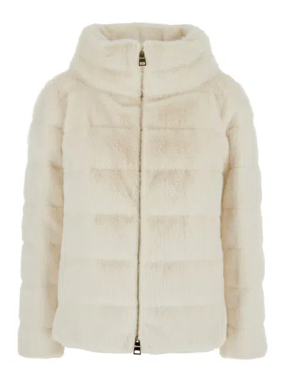 HERNO WHITE QUILTED DOWN JACKET WITH FRONT ZIP CLOSURE