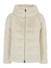 Herno White Quilted Down Jacket With Front Zip Closure In Ecofur Woman In Neutral