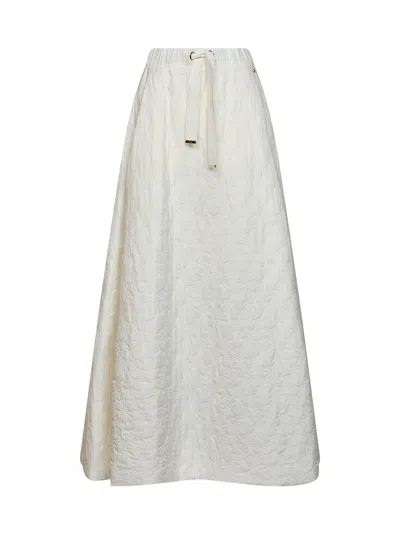 Herno White Quilted Recycled Nylon Flared Maxi Skirt