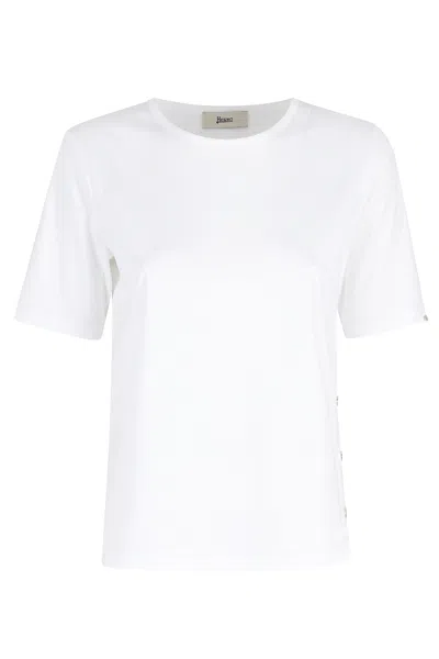 Herno Cotton T-shirt With Logo Buttons On The Sides In White