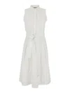 Herno White Sleeveless Dress With Classic Collar And Adjustable Belt In Tech Fabric Stretch Woman In White