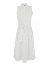 Herno White Sleeveless Dress With Classic Collar And Adjustable Belt In Tech Fabric Stretch Woman In White