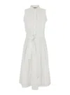 Herno White Sleeveless Dress With Classic Collar And Adjustable Belt In Tech Fabric Stretch Woman In White