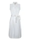 Herno White Sleeveless Dress With Classic Collar And Adjustable Belt In Tech Fabric Stretch Woman