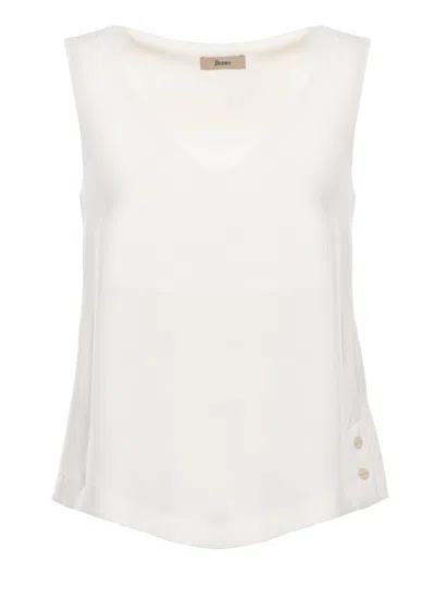 Herno White V-neck Side-button Tank Top In Transparent