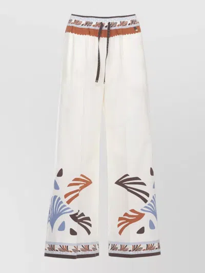 Herno Wide Leg Ankle Trousers Contrast Pattern In White