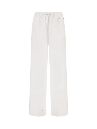 Herno Wide Leg Broderie Anglaise Trousers With Drawstring Waist - Ss26 Collection In White