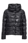 Herno Puffy Black Coat With Glossy Finish And High Collar In Black