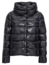 Herno Puffy Black Coat With Glossy Finish And High Collar In Black