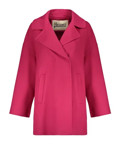 Herno Wide-collar Double-breasted Coat In Pink