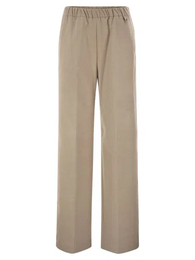 Herno Wide-leg Flannel-effect Trousers With Elasticated Waistband In Nude