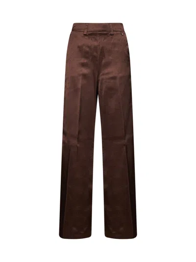 Herno Wide-leg Textured Satin Trousers In Brown