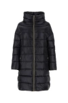 Herno Matilde Hooded Long Length Shiny Finish Quilted Jacket In Black