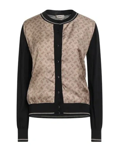 Herno Woman Cardigan Black Size 12 Virgin Wool, Silk In Multi