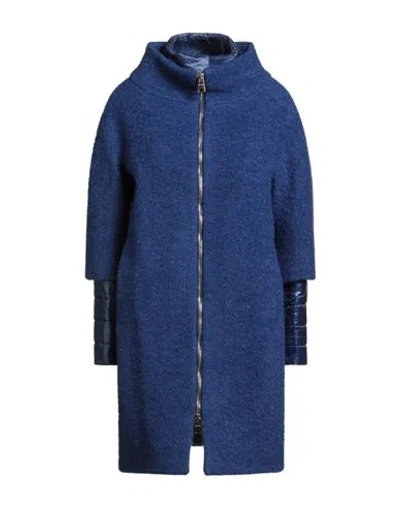 Herno Woman Coat Blue Size 6 Virgin Wool, Viscose, Polyamide, Mohair Wool