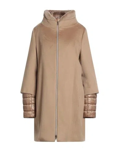 Herno Woman Coat Camel Size 12 Cashmere, Polyester In Nude