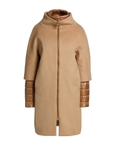 Herno Woman Coat Camel Size 4 Virgin Wool, Polyamide In Gold