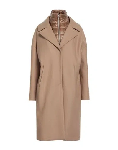 HERNO HERNO WOMAN COAT CAMEL SIZE 8 VIRGIN WOOL, POLYAMIDE