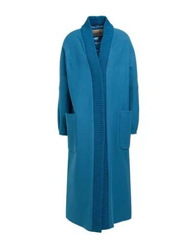 Herno Woman Coat Deep Jade Size 6 Wool, Polyamide, Acrylic, Elastane In Blue