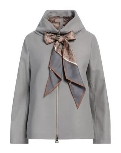 Herno Woman Coat Grey Size 6 Wool, Polyamide, Silk In Blue