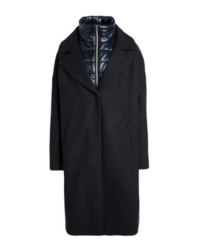 Herno Woman Coat Navy Size 8 Virgin Wool, Polyamide In Black