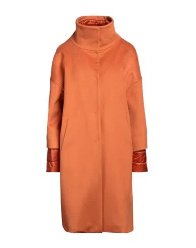 Herno Woman Coat Orange Size 8 Virgin Wool, Polyamide