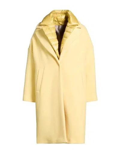 Herno Woman Coat Pastel Yellow Size 6 Virgin Wool, Polyamide, Cotton, Polyester