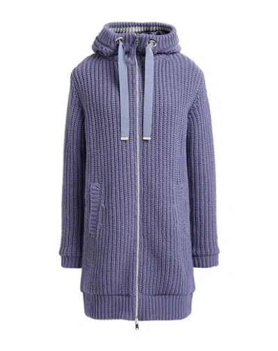 Herno Woman Coat Purple Size 12 Wool, Polyamide, Elastane, Cotton, Polyester In Blue