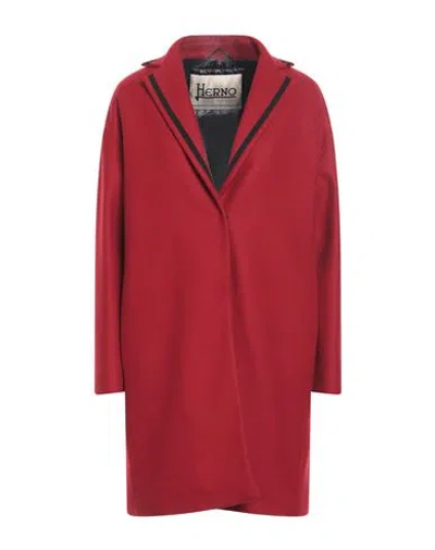 Herno Woman Coat Red Size 6 Wool, Polyamide, Cotton, Viscose, Elastane