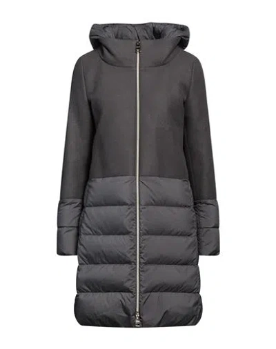 Herno Woman Down Jacket Grey Size 6 Wool, Polyamide, Polyurethane In Black