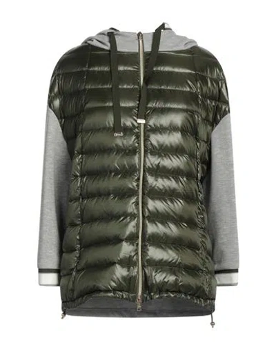 Herno Woman Down Jacket Military Green Size 6 Polyamide, Polyester, Cotton, Acetate, Metallic Fiber