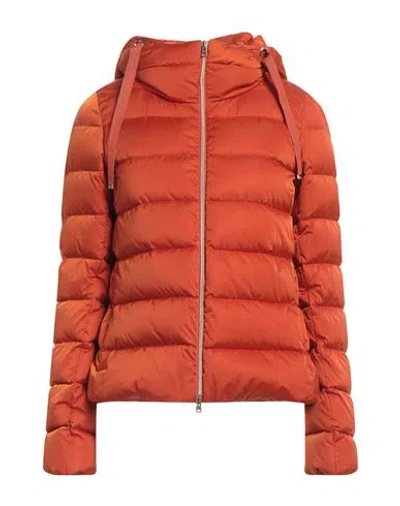 Herno Woman Down Jacket Orange Size 6 Polyamide, Polyester, Cotton, Acetate
