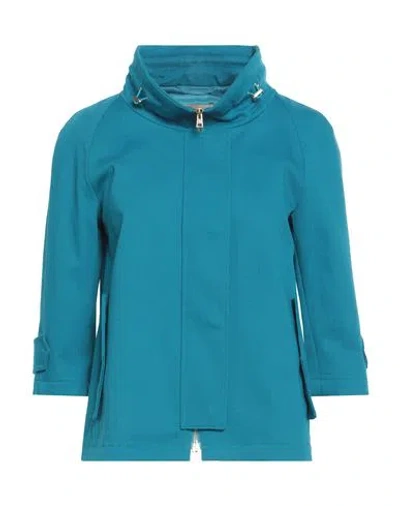 Herno Woman Jacket Azure Size 6 Cotton, Elastane In Blue