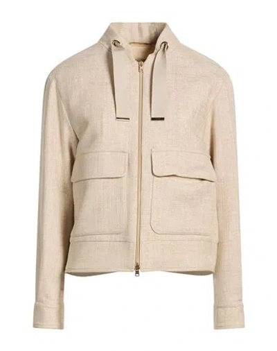 Herno Woman Jacket Beige Size 6 Virgin Wool, Viscose, Metallic Fiber In Neutral
