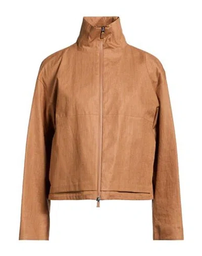 Herno Woman Jacket Camel Size 6 Linen In Brown