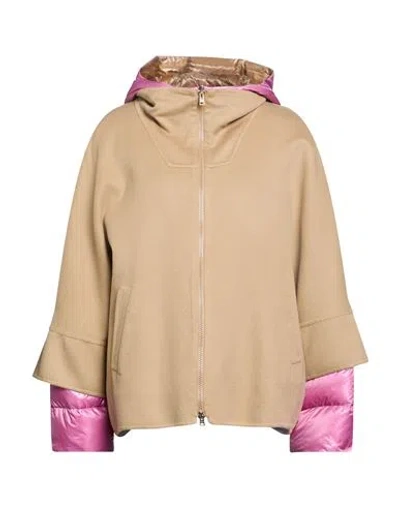 Herno Woman Jacket Camel Size 8 Virgin Wool, Polyester In Sand