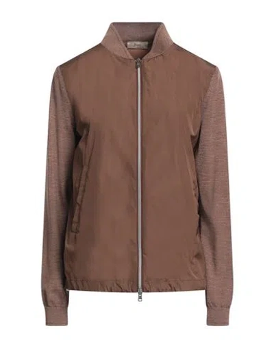 Herno Woman Jacket Chocolate Brown Size 8 Polyester, Virgin Wool, Viscose, Metallic Fiber