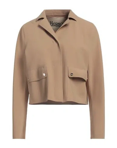 Herno Woman Jacket Khaki Size 10 Polyamide, Elastane In Beige