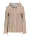 Herno Woman Jacket Sand Size 6 Goat Skin, Polyamide, Elastane, Cotton In Beige