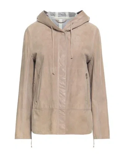 Herno Woman Jacket Sand Size 6 Goat Skin, Polyamide, Elastane, Cotton In Beige