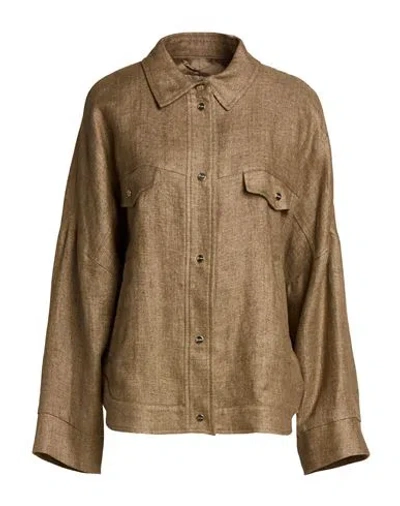 Herno Woman Jacket Sand Size 8 Linen, Metal Fiber, Polyamide In Brown