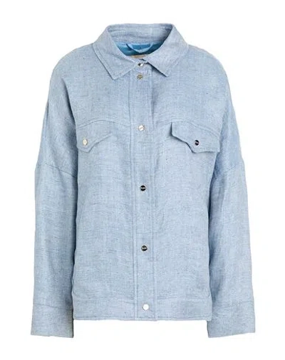 HERNO HERNO WOMAN JACKET SKY BLUE SIZE 8 LINEN, METALLIC FIBER, POLYAMIDE