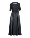 Herno Blue Crewneck Midi Dress With Elastic Drawstring Waist And Panelled Design In Navy