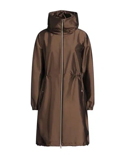 Herno Woman Overcoat & Trench Coat Brown Size 12 Polyester, Polyamide, Elastane