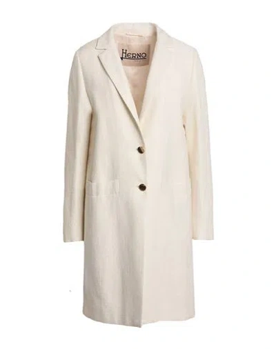 Herno Woman Overcoat & Trench Coat Cream Size 12 Linen, Silk, Polyester In White
