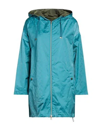 Herno Woman Overcoat & Trench Coat Turquoise Size 14 Polyamide, Polyester, Cotton, Acetate In Blue