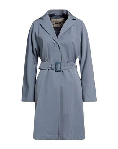 Herno Woman Overcoat & Trench Coat Slate Blue Size 12 Polyester, Cotton
